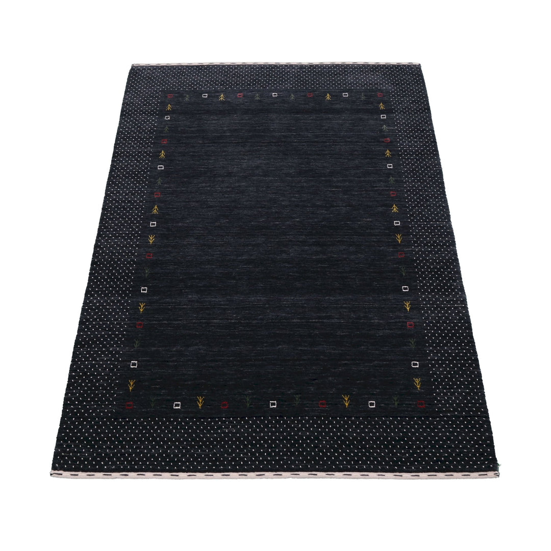Contemporary Charcoal Gabbeh Border Hand Loomed Wool Area Rug - The Rug Decor
