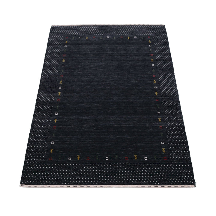 Contemporary Charcoal Gabbeh Border Hand Loomed Wool Area Rug - The Rug Decor