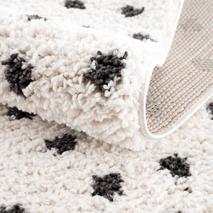 Contemporary Modern Chaia Dotted Black and Ivory Plush Pile Rug - The Rug Decor