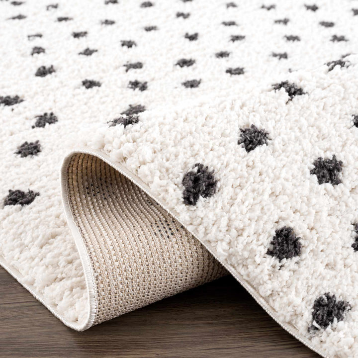 Contemporary Modern Chaia Dotted Black and Ivory Plush Pile Rug - The Rug Decor