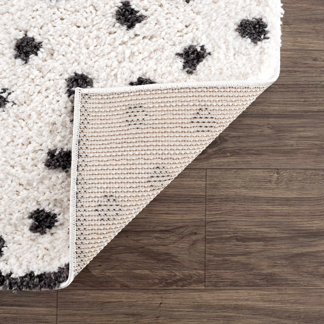Contemporary Modern Chaia Dotted Black and Ivory Plush Pile Rug - The Rug Decor