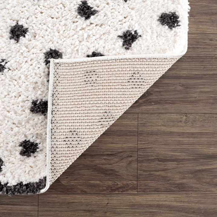Contemporary Modern Chaia Dotted Black and Ivory Plush Pile Rug - The Rug Decor