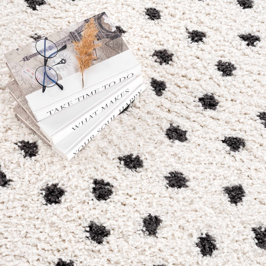 Contemporary Modern Chaia Dotted Black and Ivory Plush Pile Rug - The Rug Decor
