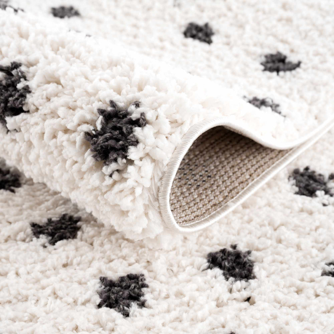 Contemporary Modern Chaia Dotted Black and Ivory Plush Pile Rug - The Rug Decor