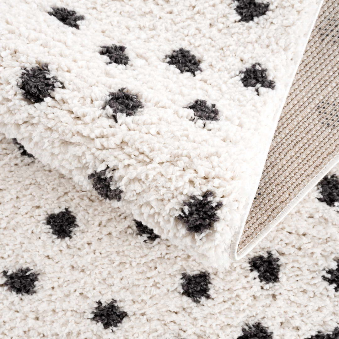 Contemporary Modern Chaia Dotted Black and Ivory Plush Pile Rug - The Rug Decor