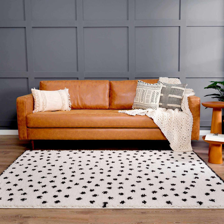 Contemporary Modern Chaia Dotted Black and Ivory Plush Pile Rug - The Rug Decor