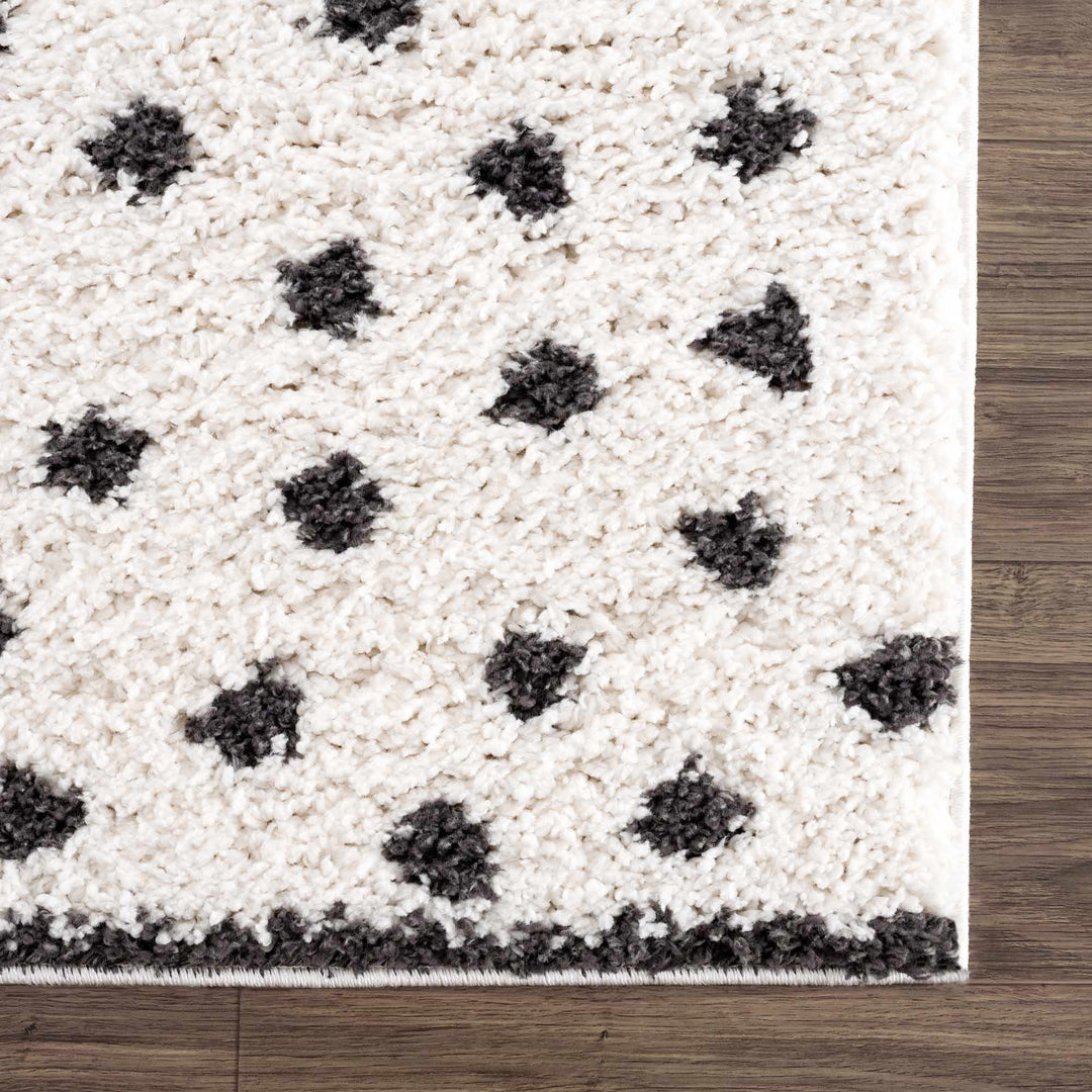 Contemporary Modern Chaia Dotted Black and Ivory Plush Pile Rug - The Rug Decor
