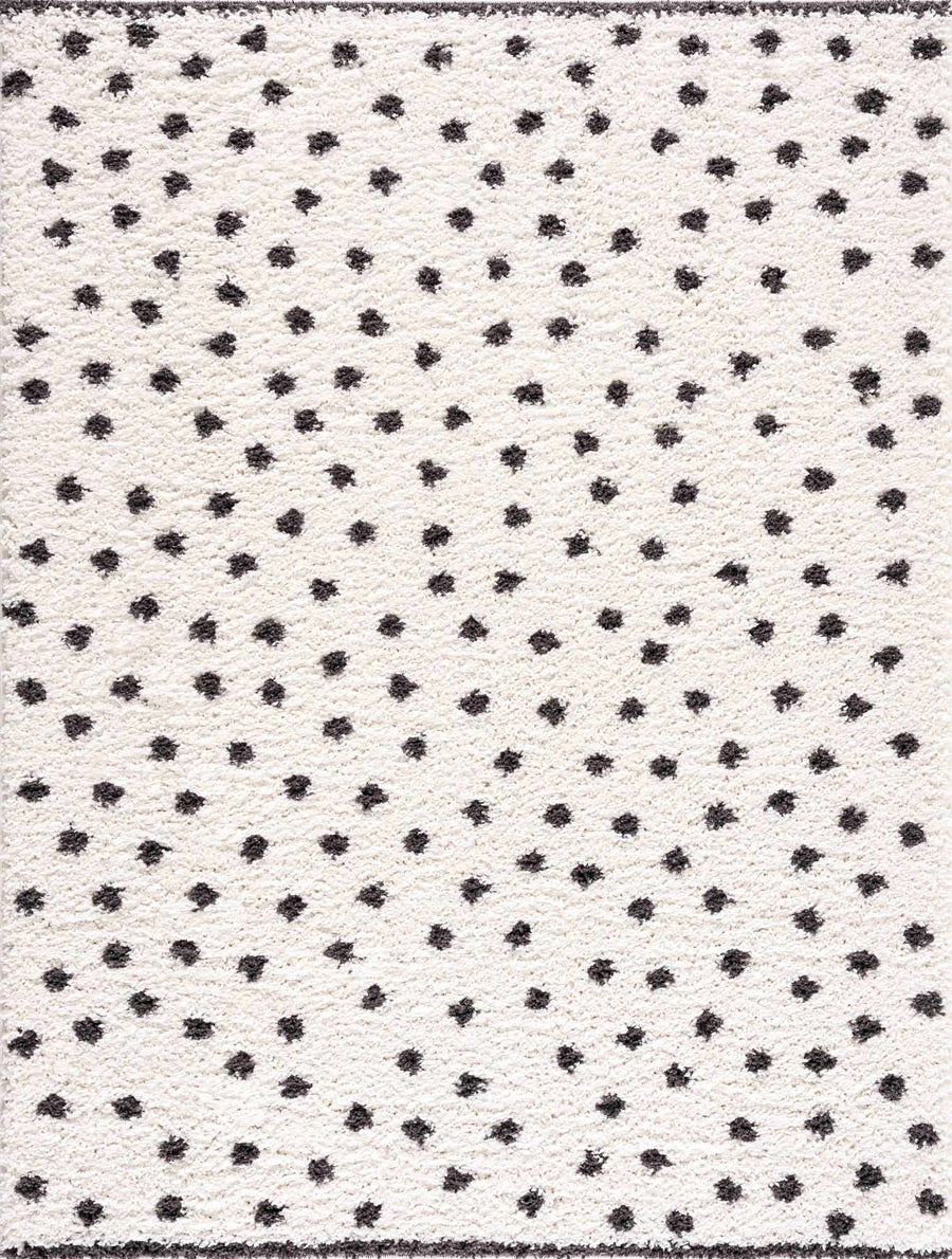 Contemporary Modern Chaia Dotted Black and Ivory Plush Pile Rug - The Rug Decor