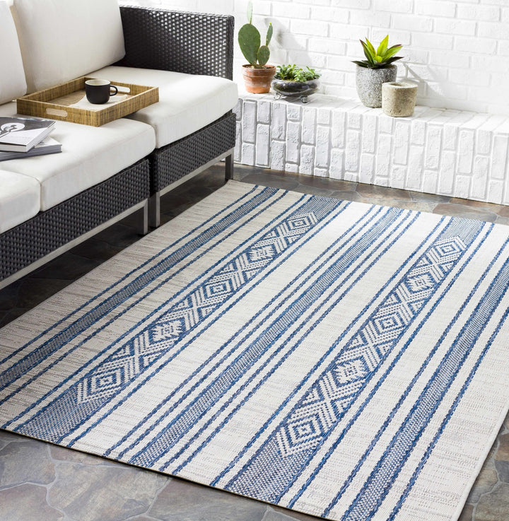 Contemporary Stripes Blue, Ivory and Beige Multi Size Area Rug - The Rug Decor