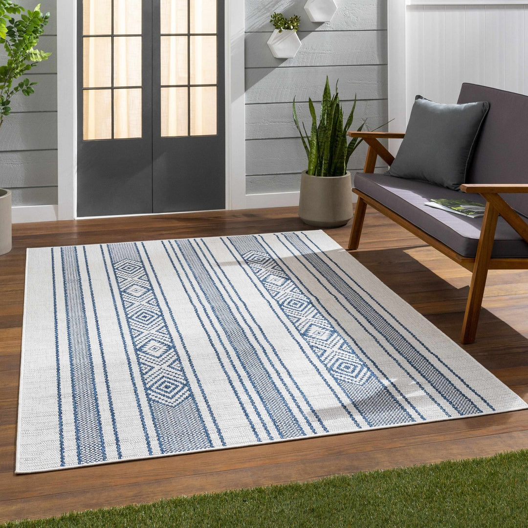 Contemporary Stripes Blue, Ivory and Beige Multi Size Area Rug - The Rug Decor