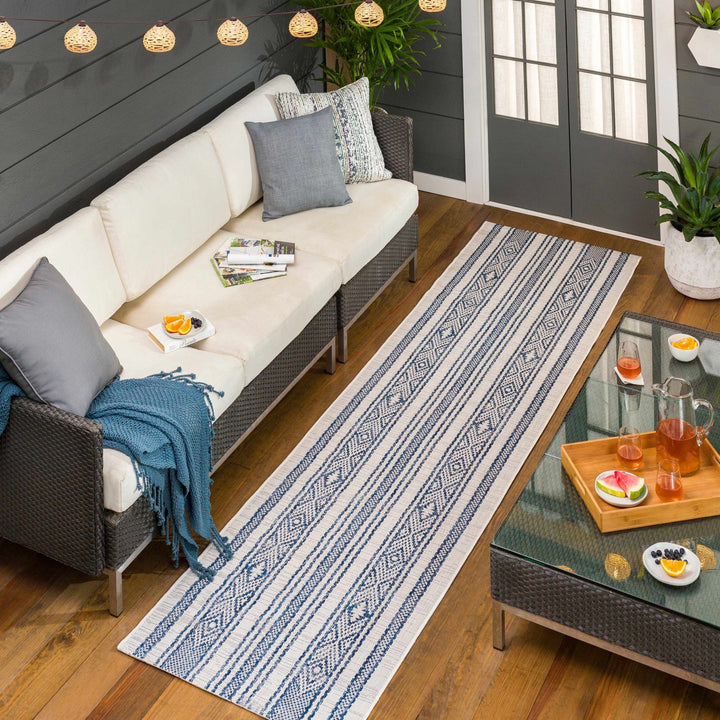 Contemporary Stripes Blue, Ivory and Beige Multi Size Area Rug - The Rug Decor