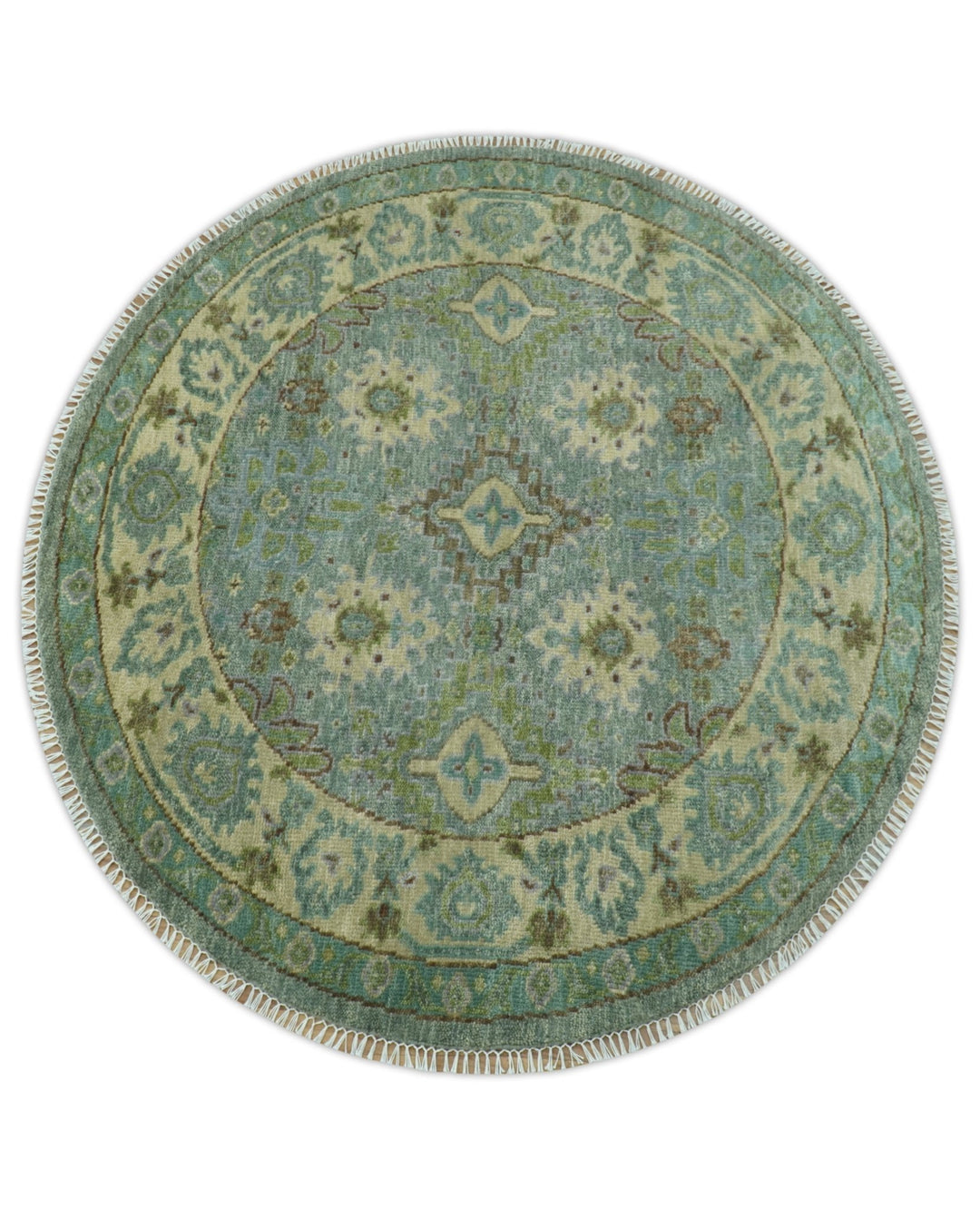 Custom Made Antique Style Green and Silver Hand knotted Traditional Oriental Oushak wool Area Rug - The Rug Decor