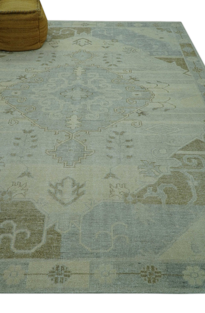 Custom Made Beige And Blue Traditional Turkish Design Hand knotted Wool Rug - The Rug Decor