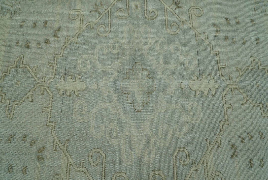 Custom Made Beige And Blue Traditional Turkish Design Hand knotted Wool Rug - The Rug Decor