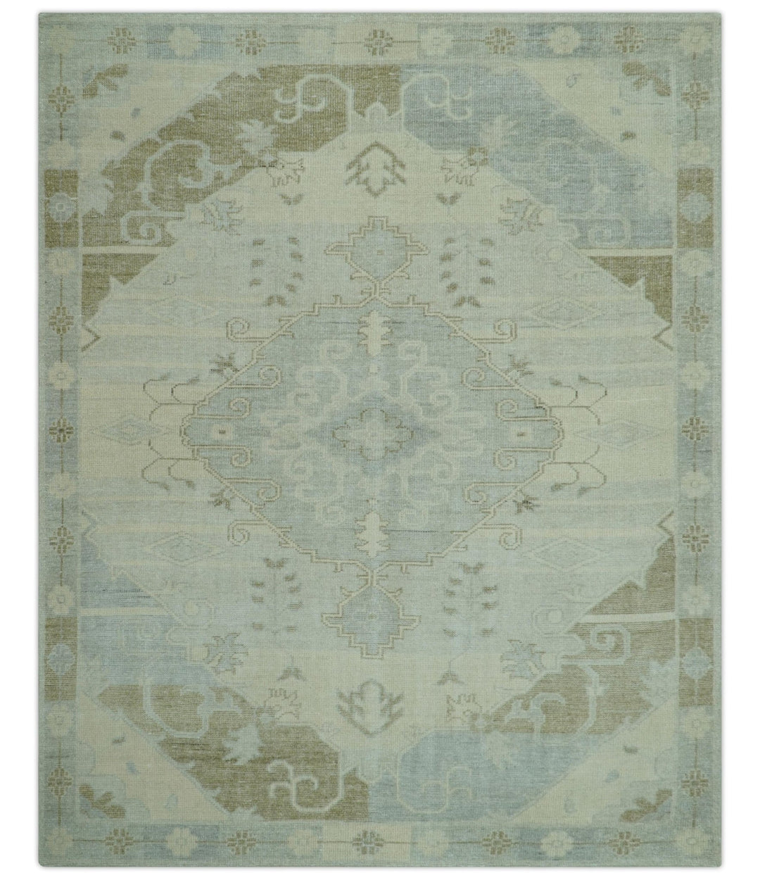 Custom Made Beige And Blue Traditional Turkish Design Hand knotted Wool Rug - The Rug Decor