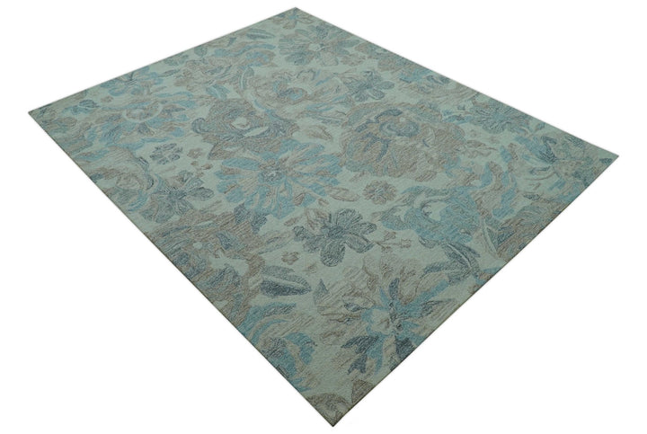 Custom Made Beige And Brown Traditional Floral Pattern Hand Tufted Wool Area Rug - The Rug Decor