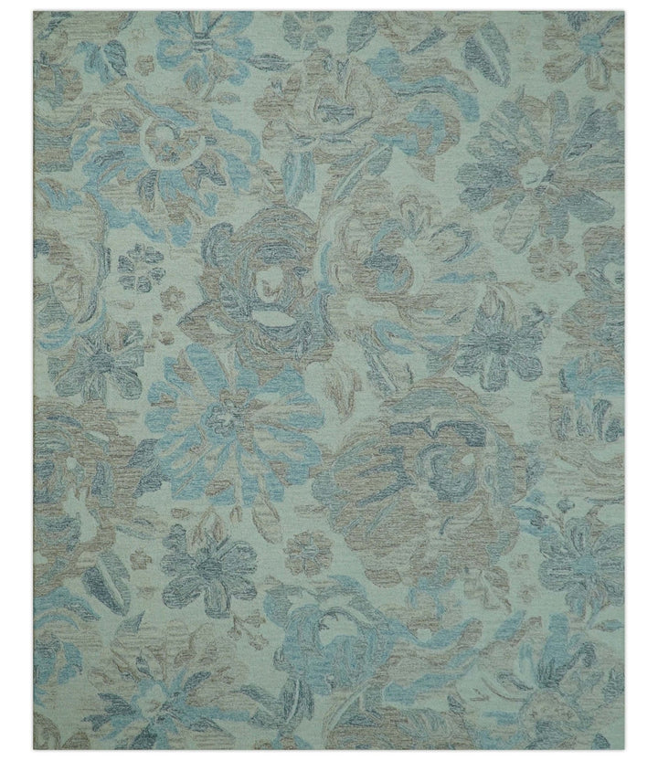 Custom Made Beige And Brown Traditional Floral Pattern Hand Tufted Wool Area Rug - The Rug Decor