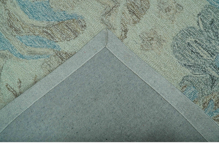 Custom Made Beige And Brown Traditional Floral Pattern Hand Tufted Wool Area Rug - The Rug Decor