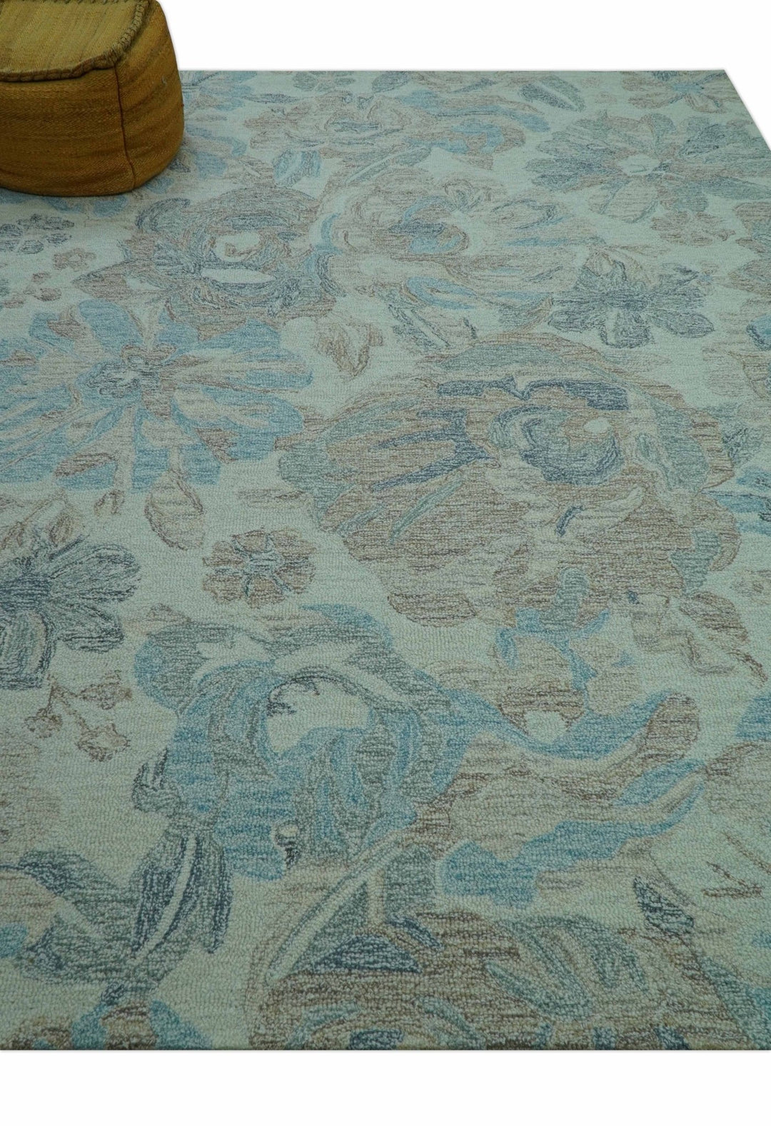 Custom Made Beige And Brown Traditional Floral Pattern Hand Tufted Wool Area Rug - The Rug Decor