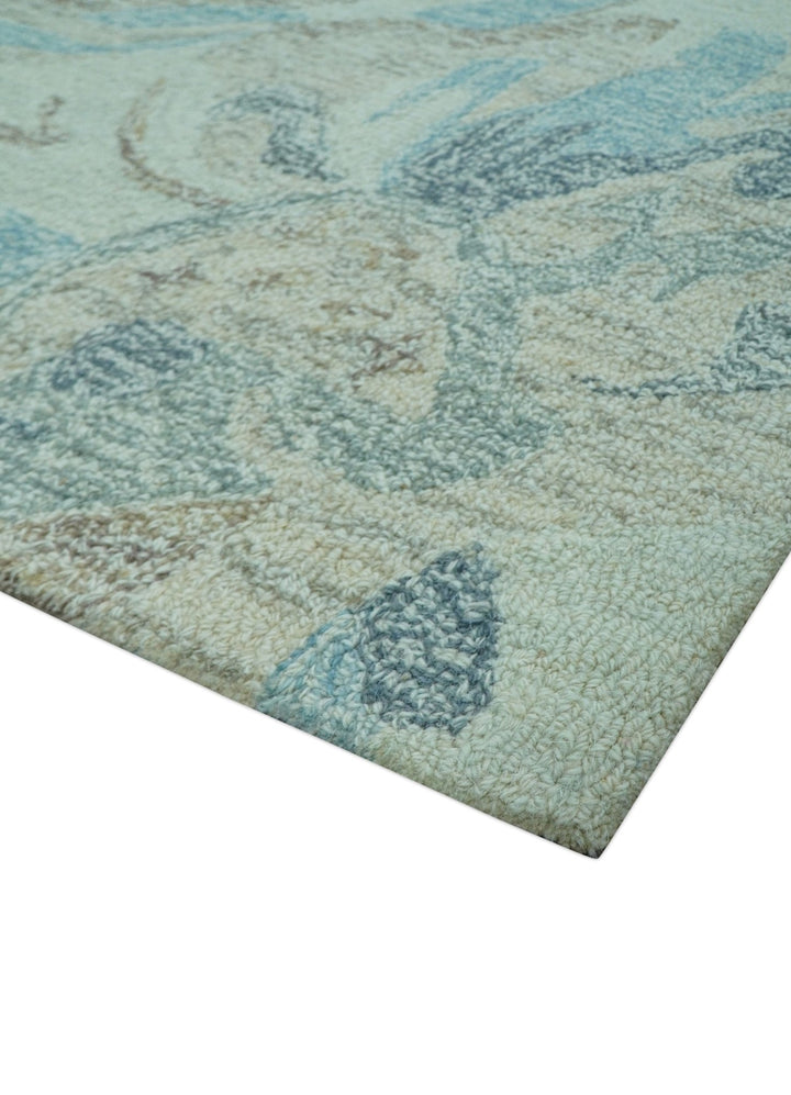 Custom Made Beige And Brown Traditional Floral Pattern Hand Tufted Wool Area Rug - The Rug Decor