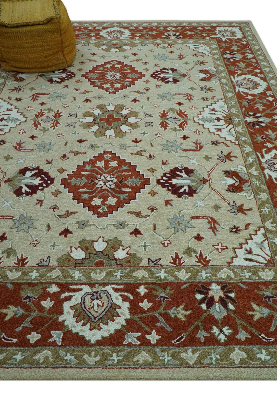 Custom Made Beige And Brown Traditional Oriental Design Hand Tufted Wool Area Rug - The Rug Decor