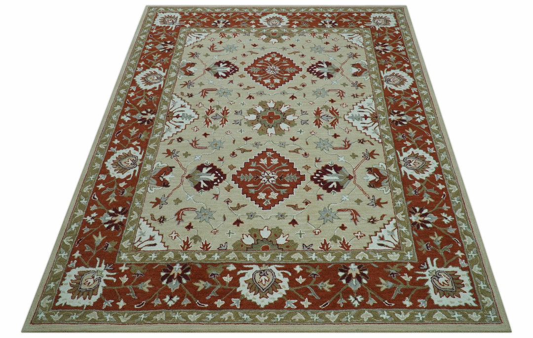 Custom Made Beige And Brown Traditional Oriental Design Hand Tufted Wool Area Rug - The Rug Decor