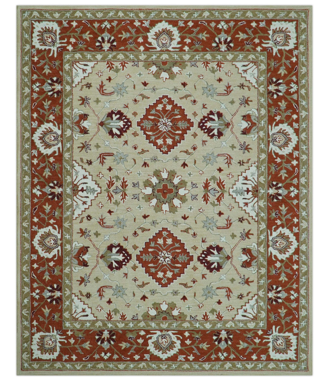 Custom Made Beige And Brown Traditional Oriental Design Hand Tufted Wool Area Rug - The Rug Decor
