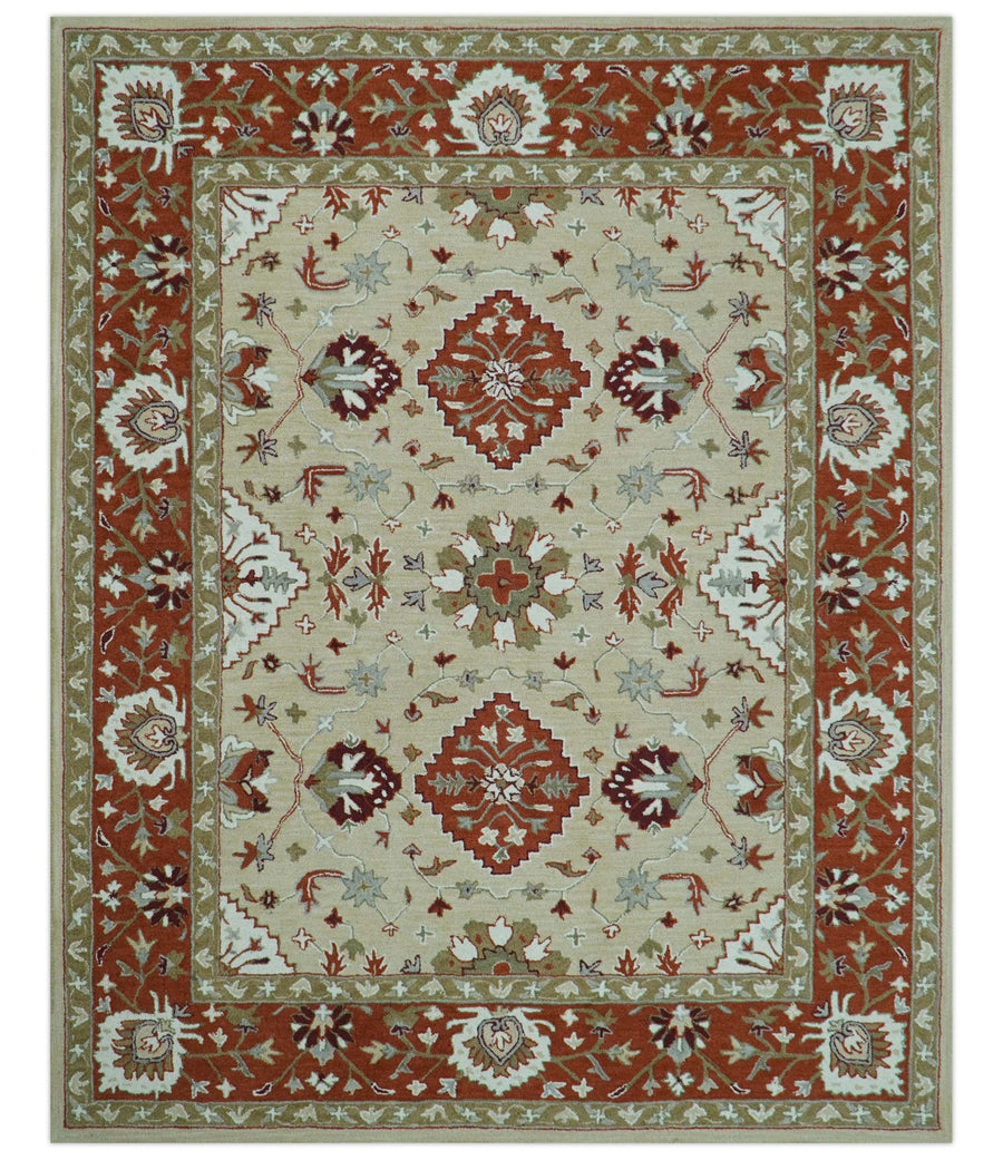 Custom Made Beige And Brown Traditional Oriental Design Hand Tufted Wool Area Rug - The Rug Decor