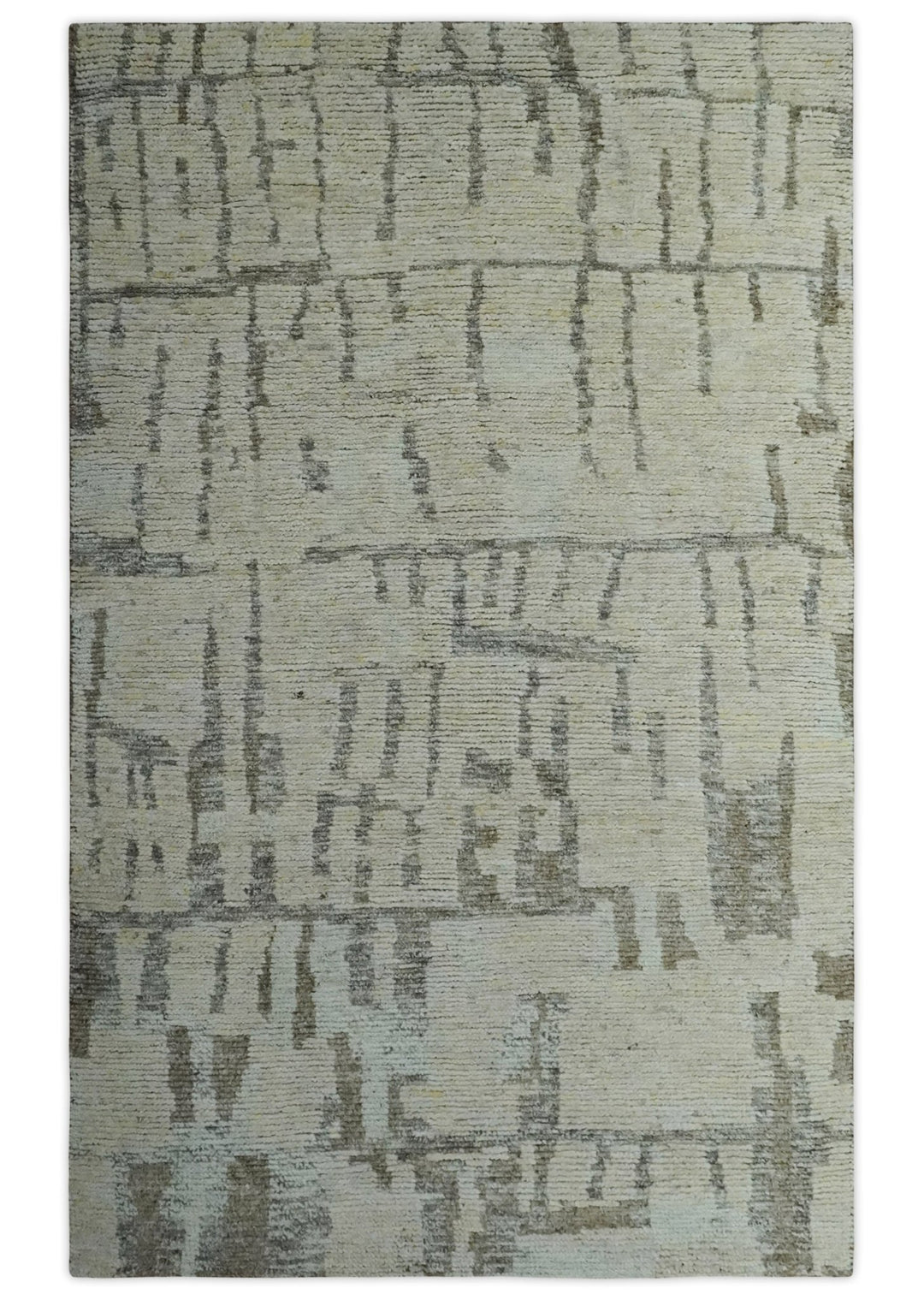 Custom Made Beige, Olive and Gray Hand Knotted Modern Abstract wool Area Rug - The Rug Decor