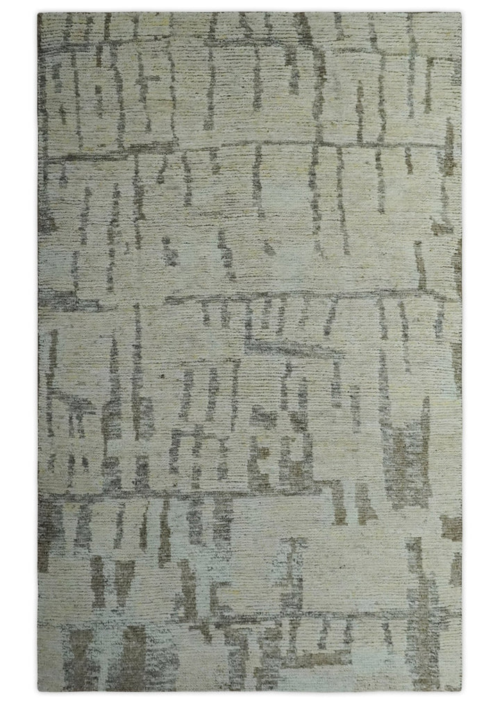 Custom Made Beige, Olive and Gray Hand Knotted Modern Abstract wool Area Rug - The Rug Decor