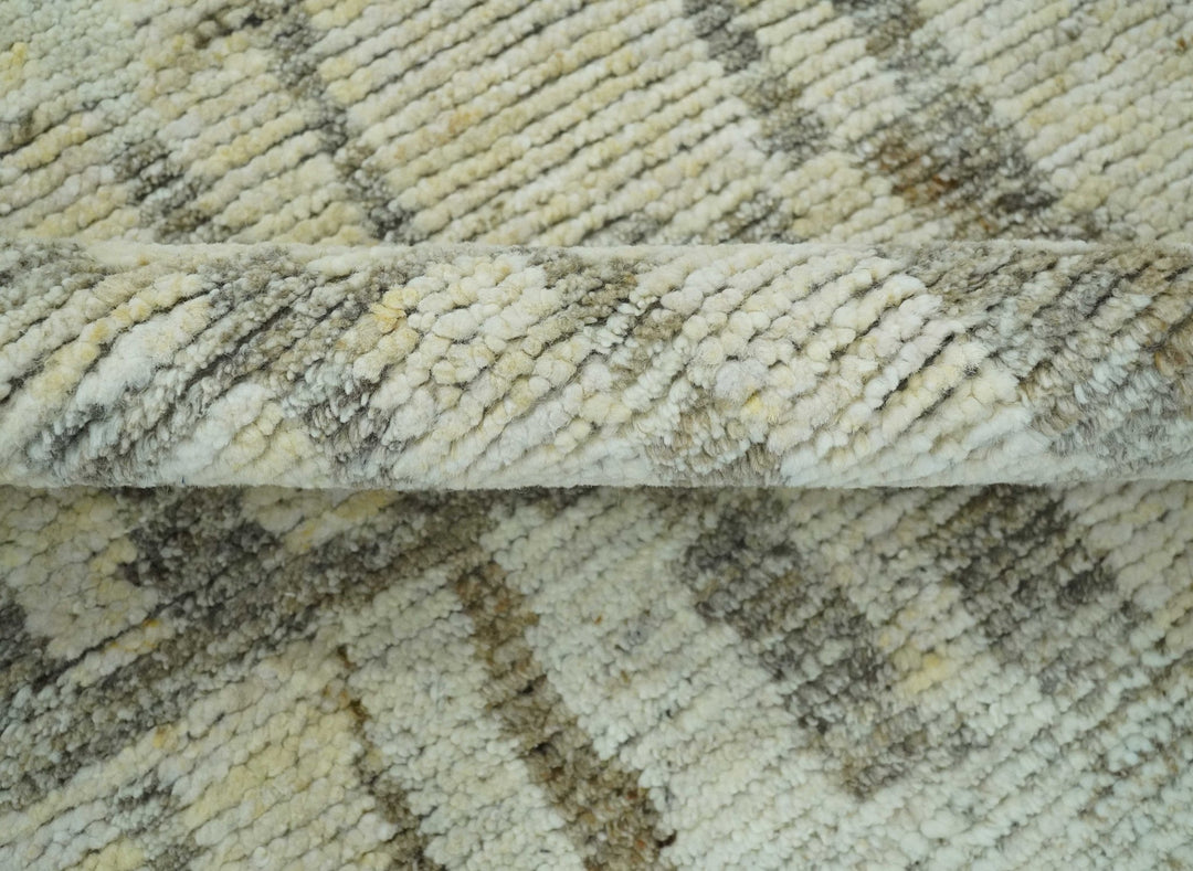 Custom Made Beige, Olive and Gray Hand Knotted Modern Abstract wool Area Rug - The Rug Decor