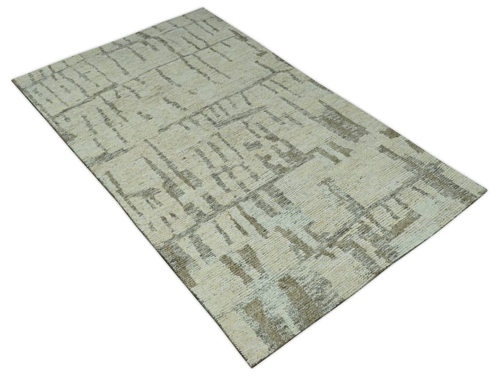 Custom Made Beige, Olive and Gray Hand Knotted Modern Abstract wool Area Rug - The Rug Decor