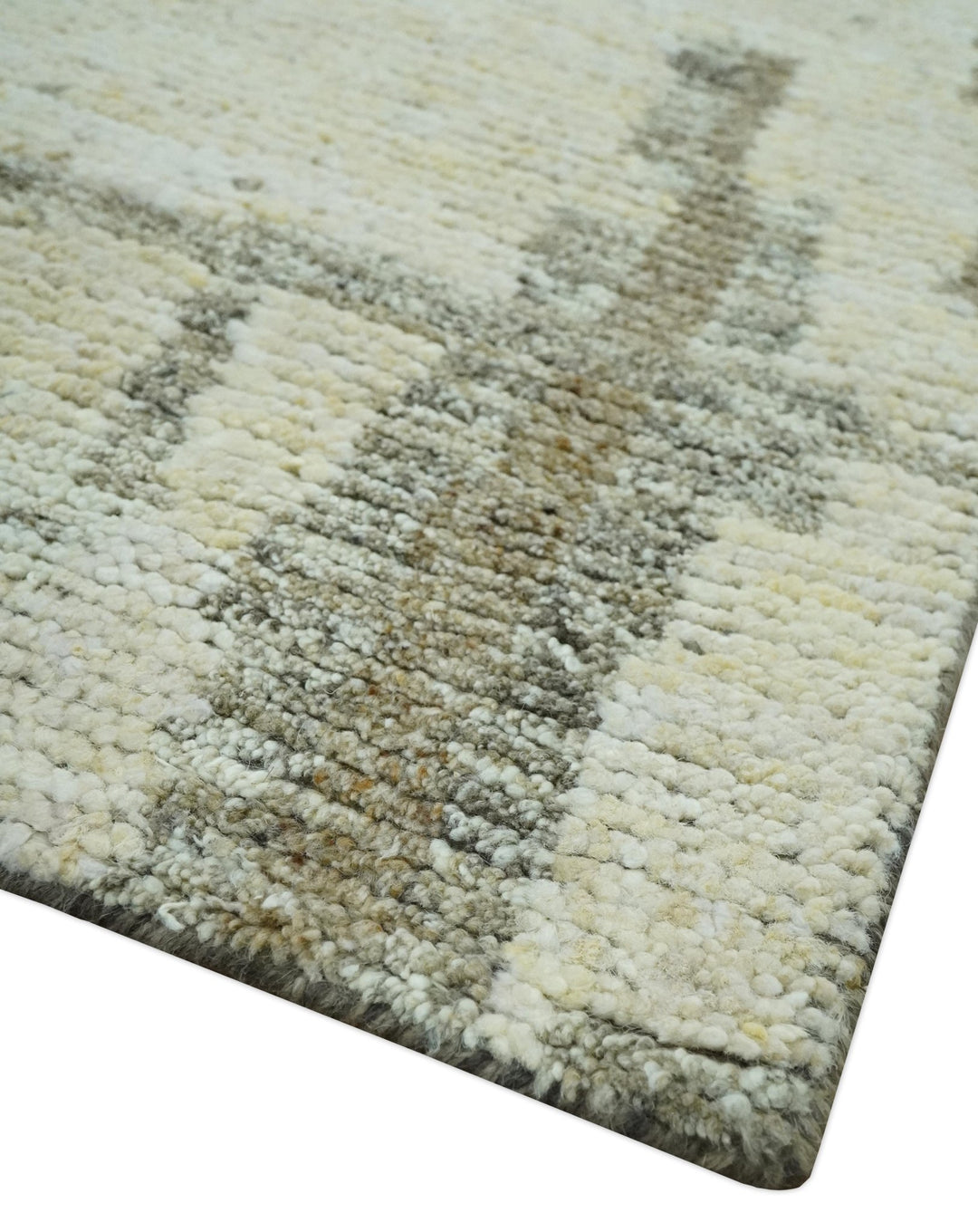 Custom Made Beige, Olive and Gray Hand Knotted Modern Abstract wool Area Rug - The Rug Decor