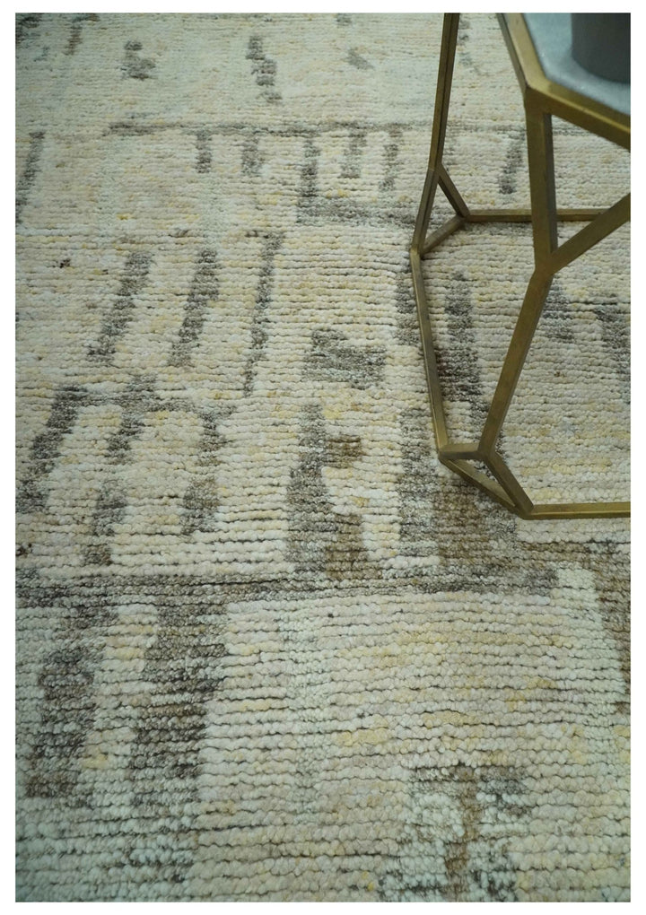 Custom Made Beige, Olive and Gray Hand Knotted Modern Abstract wool Area Rug - The Rug Decor