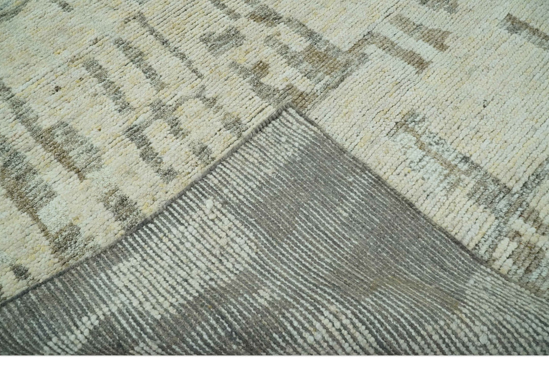 Custom Made Beige, Olive and Gray Hand Knotted Modern Abstract wool Area Rug - The Rug Decor
