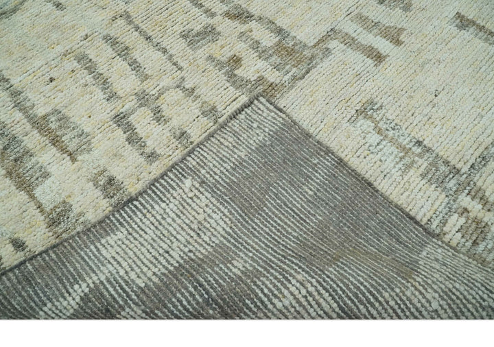 Custom Made Beige, Olive and Gray Hand Knotted Modern Abstract wool Area Rug - The Rug Decor