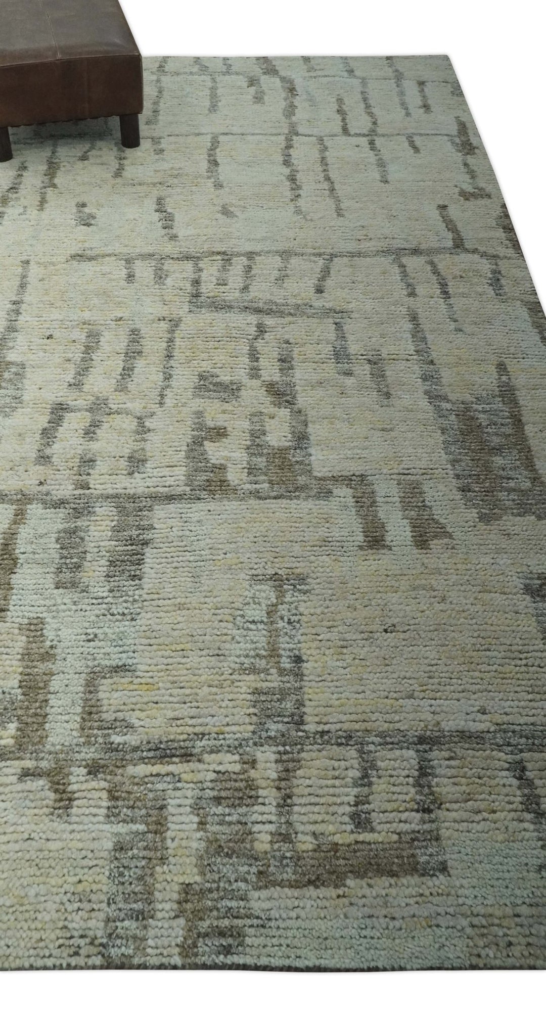 Custom Made Beige, Olive and Gray Hand Knotted Modern Abstract wool Area Rug - The Rug Decor