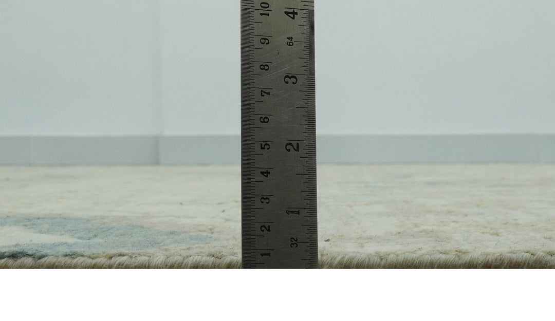 Custom Made Blue And Beige Modern Ikat Design Hand Knotted Wool Area Rug - The Rug Decor