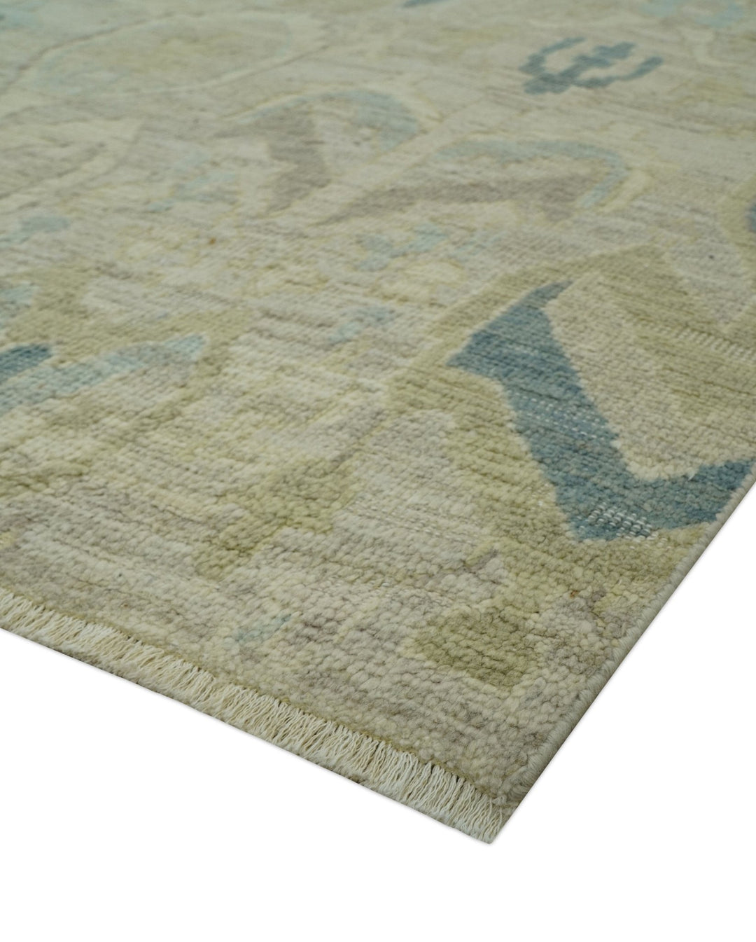 Custom Made Blue And Beige Modern Ikat Design Hand Knotted Wool Area Rug - The Rug Decor