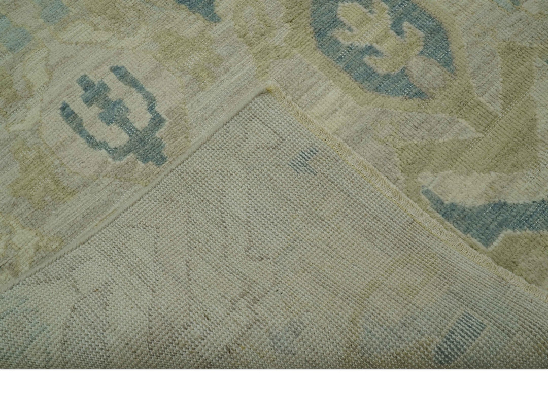 Custom Made Blue And Beige Modern Ikat Design Hand Knotted Wool Area Rug - The Rug Decor