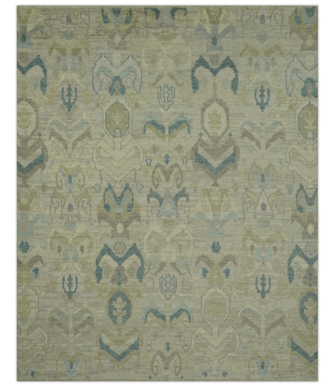 Custom Made Blue And Beige Modern Ikat Design Hand Knotted Wool Area Rug - The Rug Decor