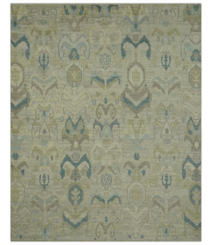 Custom Made Blue And Beige Modern Ikat Design Hand Knotted Wool Area Rug - The Rug Decor