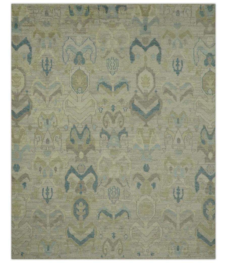 Custom Made Blue And Beige Modern Ikat Design Hand Knotted Wool Area Rug - The Rug Decor