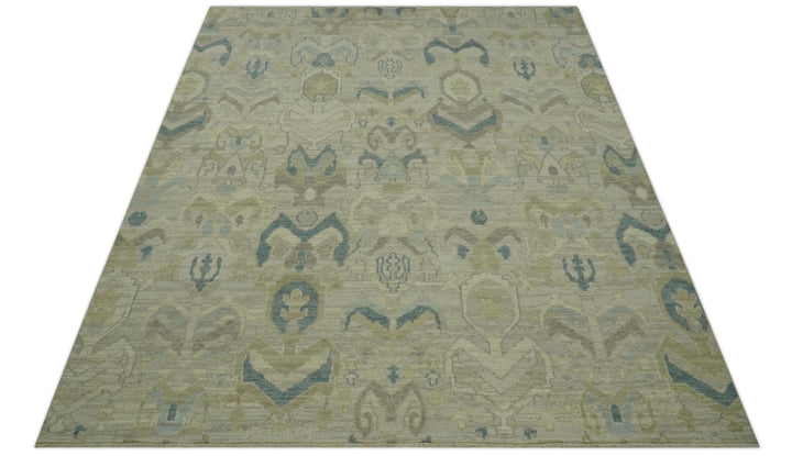 Custom Made Blue And Beige Modern Ikat Design Hand Knotted Wool Area Rug - The Rug Decor