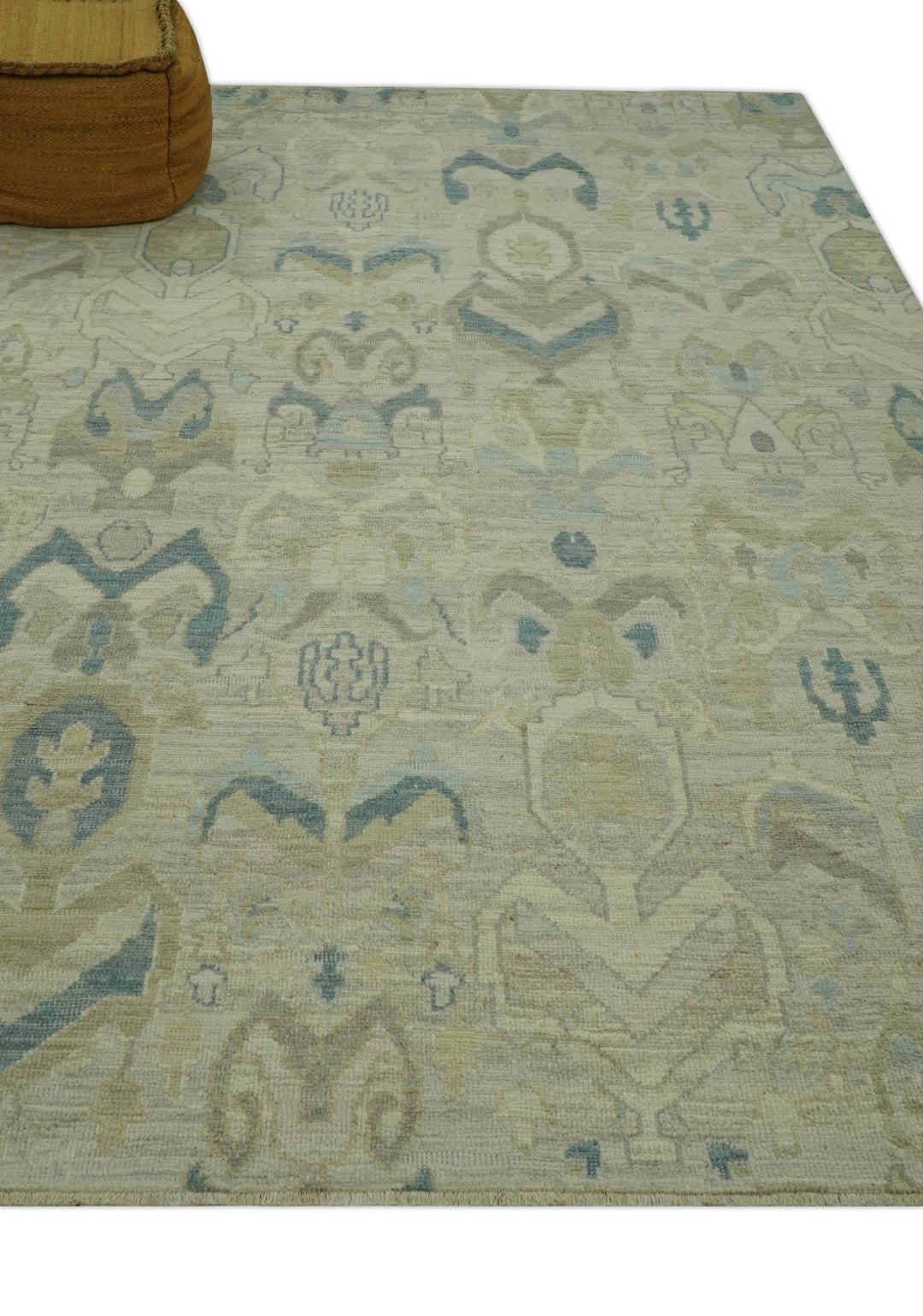 Custom Made Blue And Beige Modern Ikat Design Hand Knotted Wool Area Rug - The Rug Decor