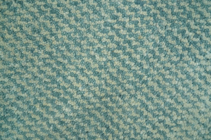 Custom Made Blue and Beige Stripes Design Contemporary Hand Knotted wool Area Rug - The Rug Decor