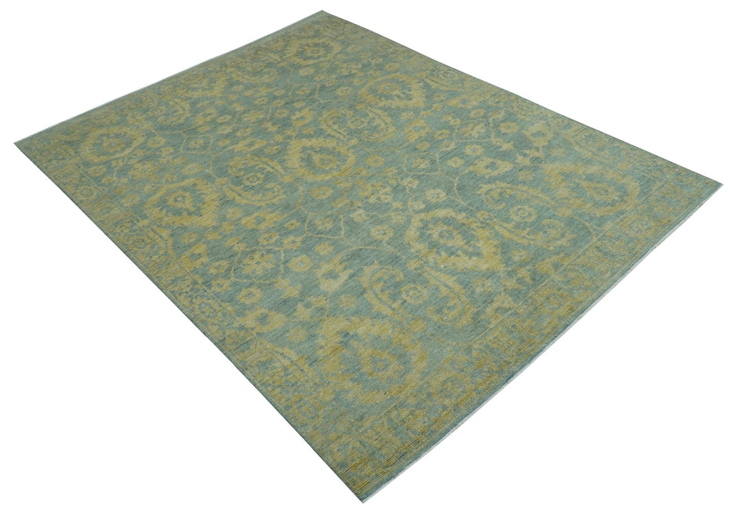 Custom Made Blue And Beige Traditional Floral Hand Knotted Wool Rug - The Rug Decor