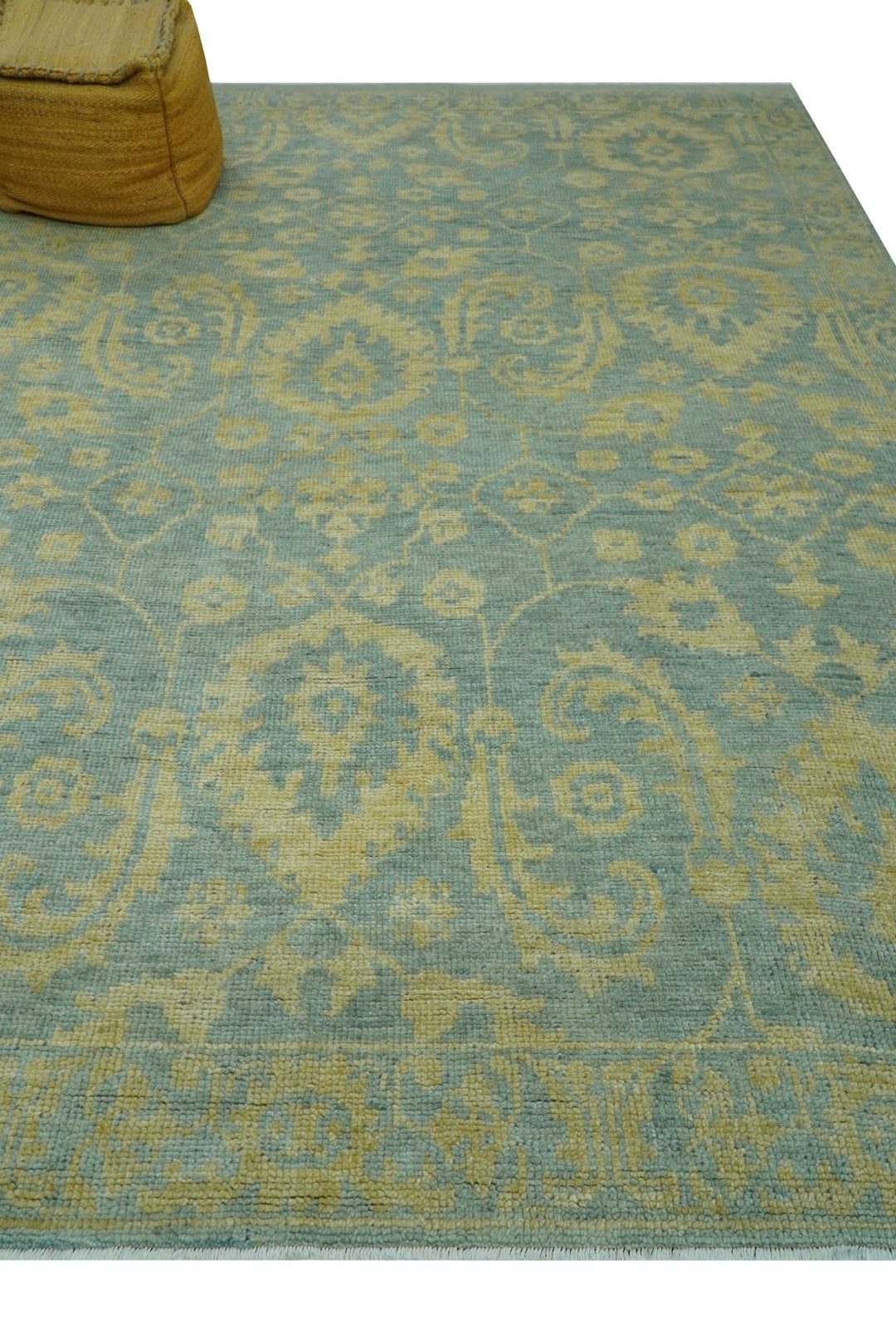 Custom Made Blue And Beige Traditional Floral Hand Knotted Wool Rug - The Rug Decor
