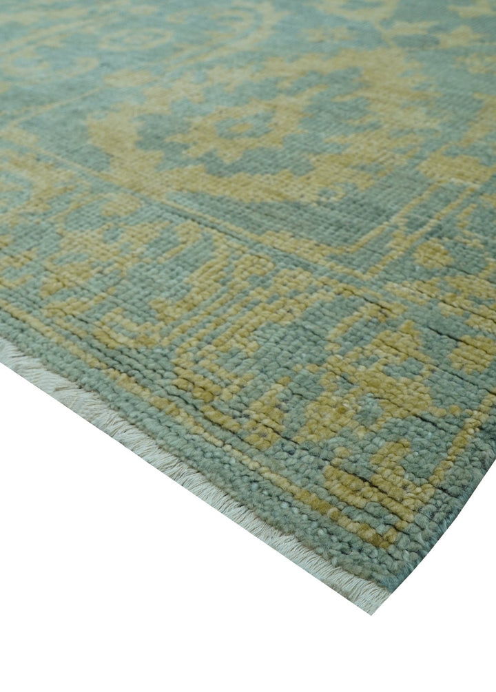 Custom Made Blue And Beige Traditional Floral Hand Knotted Wool Rug - The Rug Decor