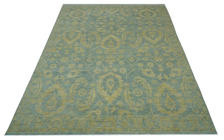 Custom Made Blue And Beige Traditional Floral Hand Knotted Wool Rug - The Rug Decor